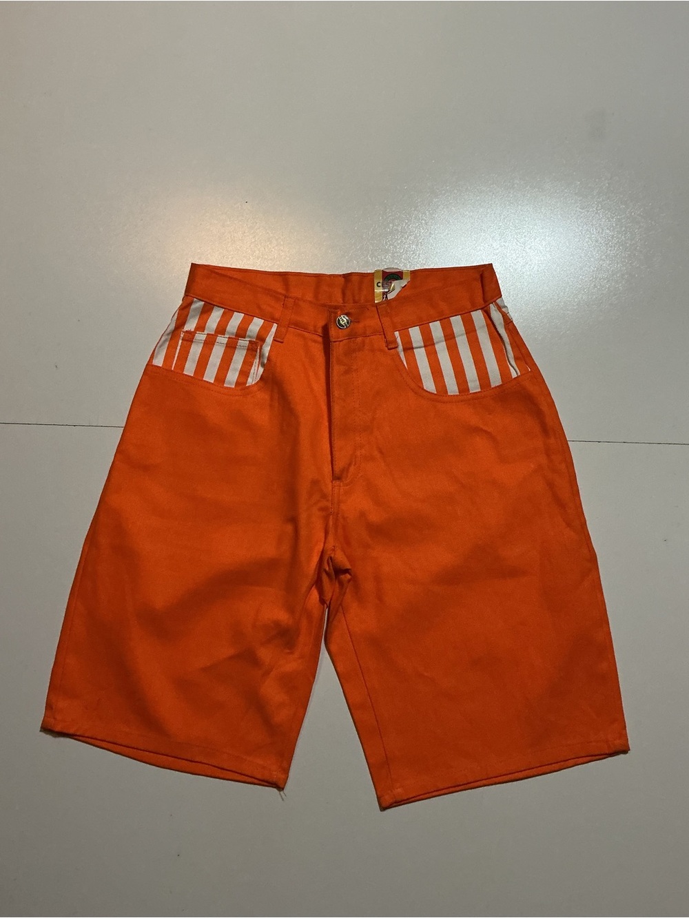 NWT Vintage 90s C'EST Toi Made In USA
Orange Striped Denim Jean Shorts